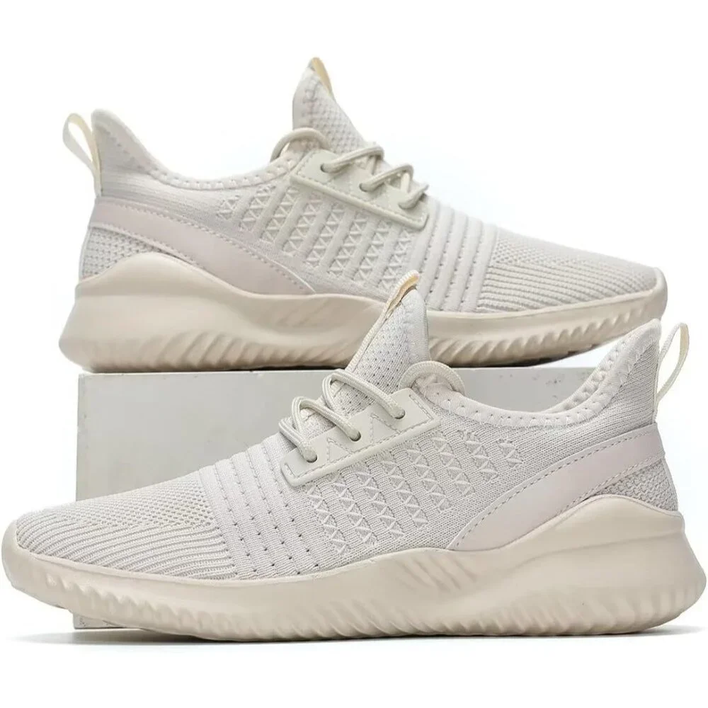 Women's Beige Lightweight Breathable Non Slip Athletic Mesh Fashion Sneakers